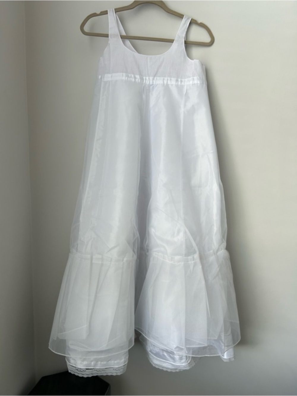 Women's White A-Line Layered Tulle Petticoat Slip Dress